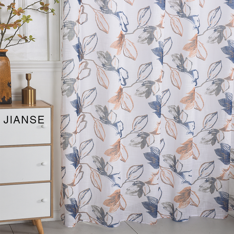 CURTAIN A3626 Fancy leaf printing curtain linen fabric for living room ready made curtain