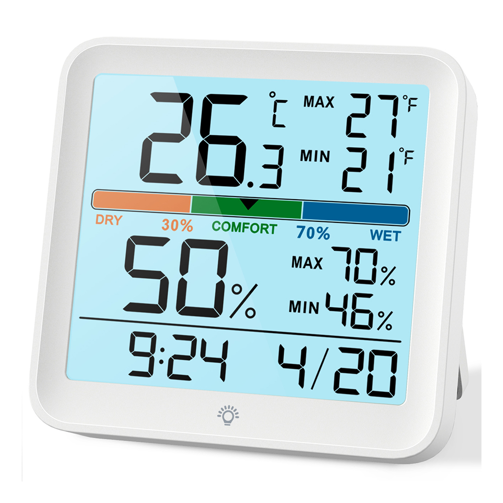 HAPTIME Multifunction Digital Display Indoor Temperature and Humidity Gauge Meter Thermometer Hygrometer Monitor White Color