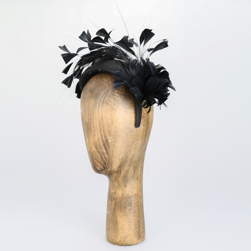 handmade customized vintage black feather flower party dress straw fascinators