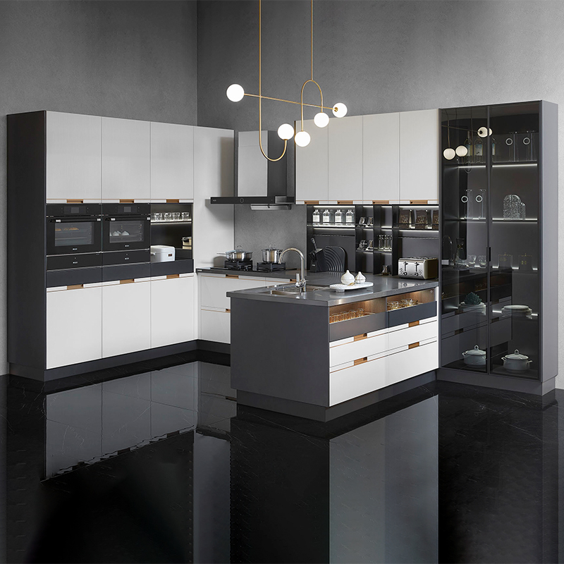 White and Black Lacquer Modern Kitchen Cabinet PLCC21128