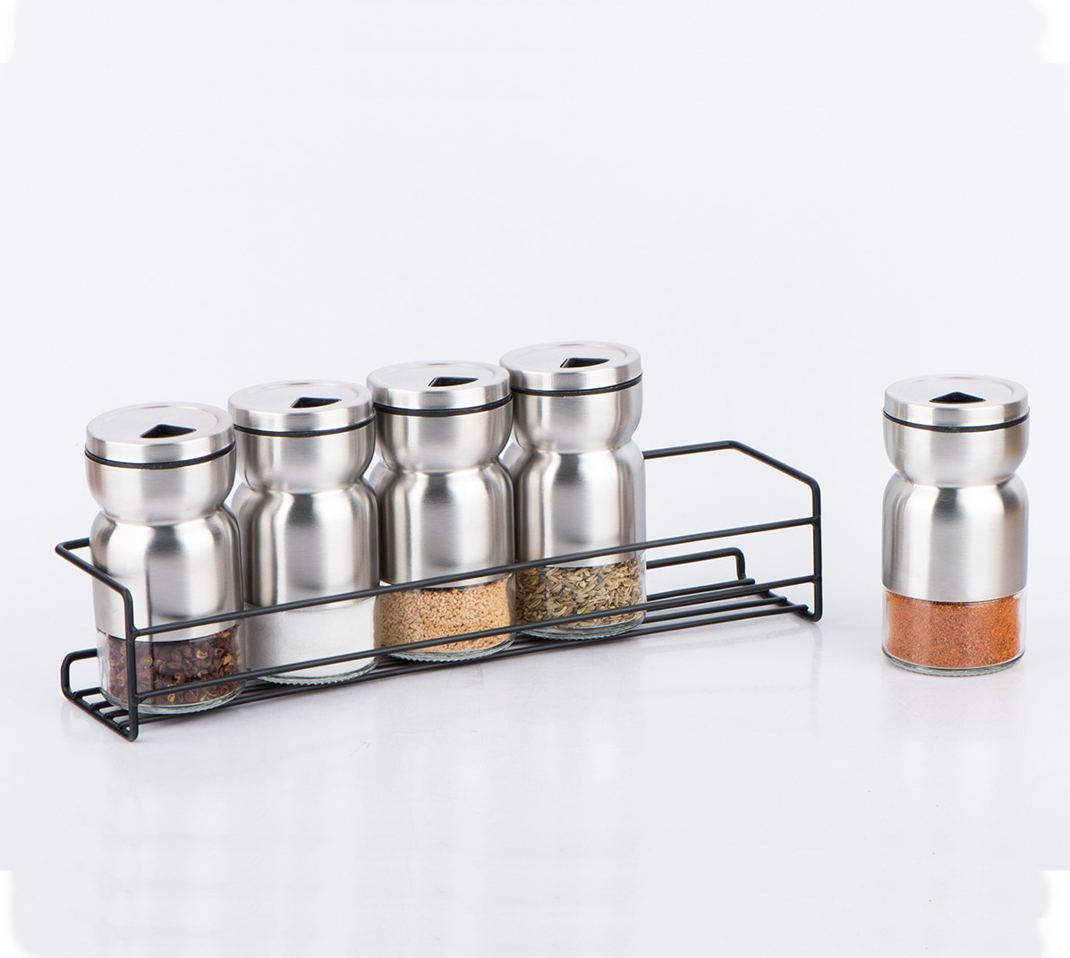 5pcs glass spice jar set with meta lrack