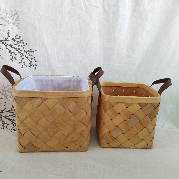 Hand-woven wooden chip baskets for storage baskets and gift baskets