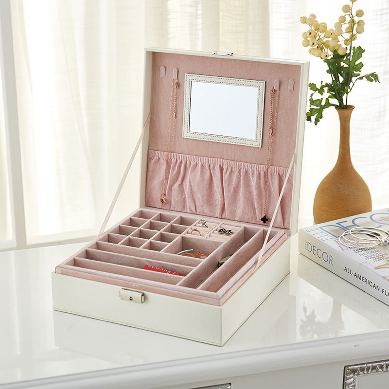 Mirror Flannel Jewelry Box Double-Layer Jewelry Storage Box