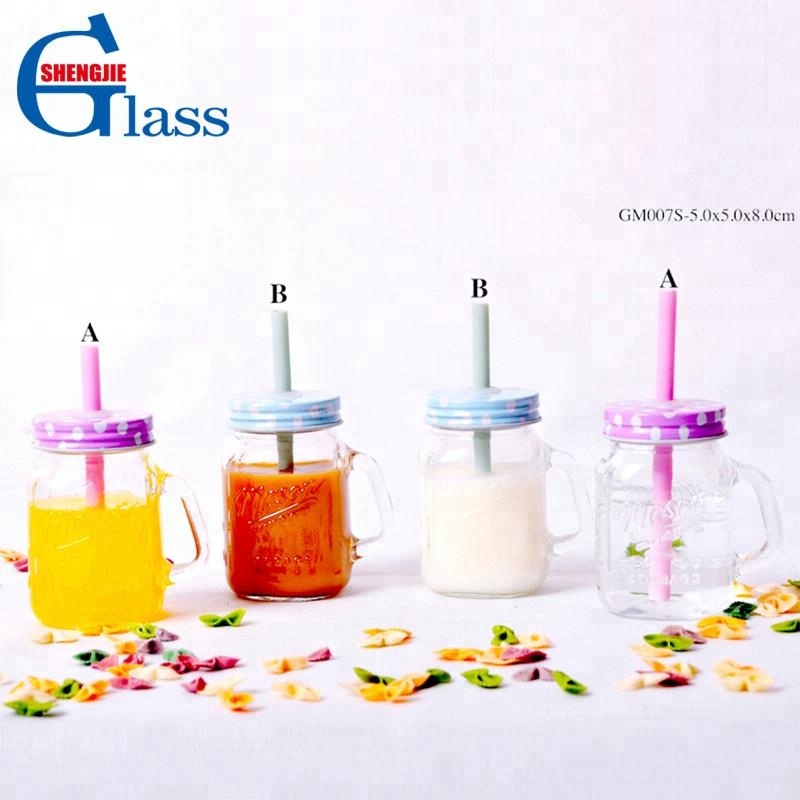 Manufacturer Embossed Mini Glass Mason Jar with Handle