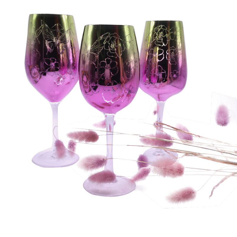 Soda-lime glass crafts electroplated micro-engraved wine glass goblet set