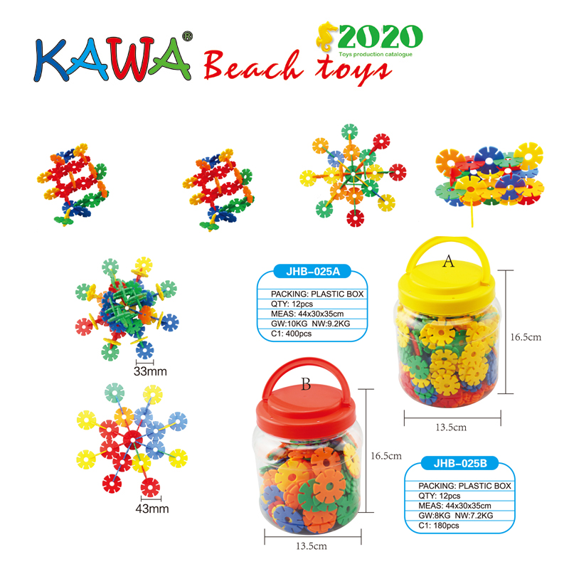Plastic snowflakes in buckets
