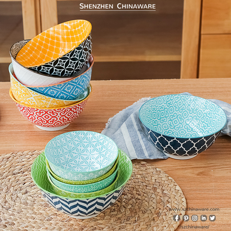 Ceramic Bowl Gift Set SZChinaware Natural Healty Japanese Blue and White Porcelain Bowl