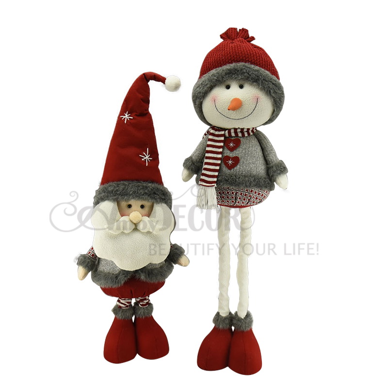 2asst.fabric Standing Santa Snowman With Telescoping Legs