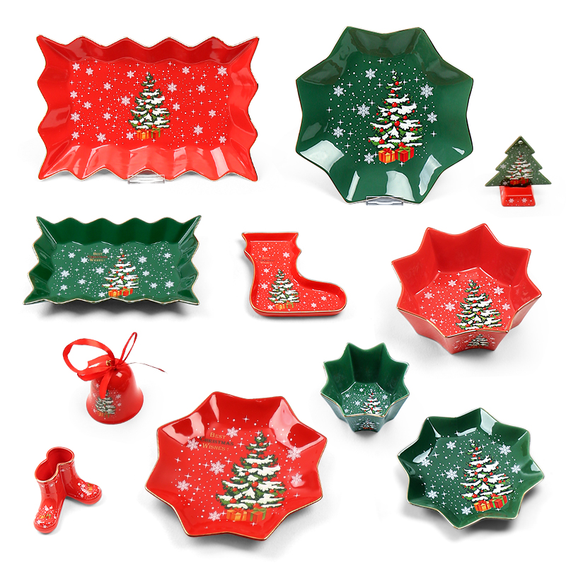 Christmas Porcelainware With Red And Green Glazed