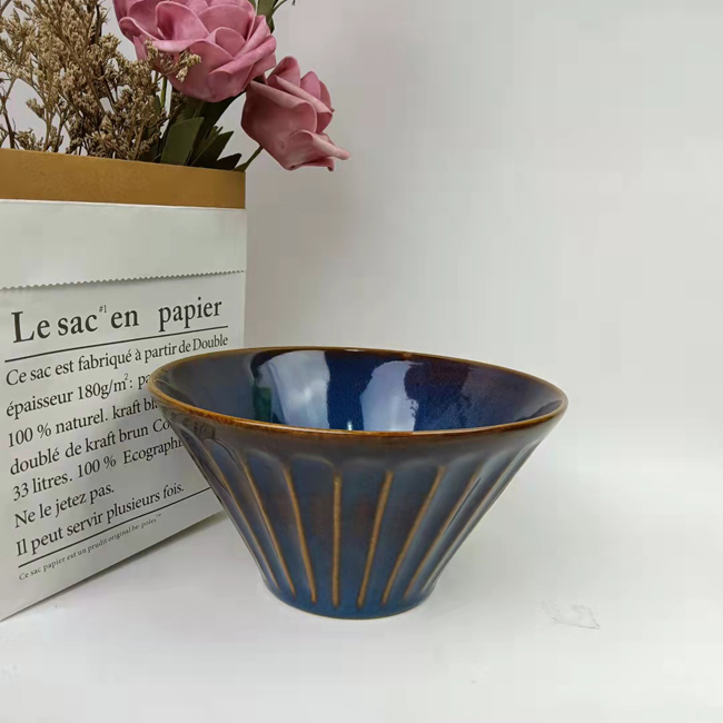 6.3inch&6.7inch nordic emboss glossy blue reactive glaze bowl