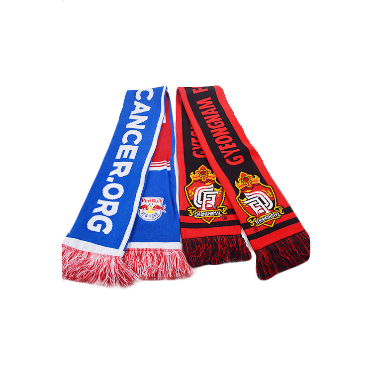 Factory supplier winter warm low moq customized logo printed football soccer fan club scarfs