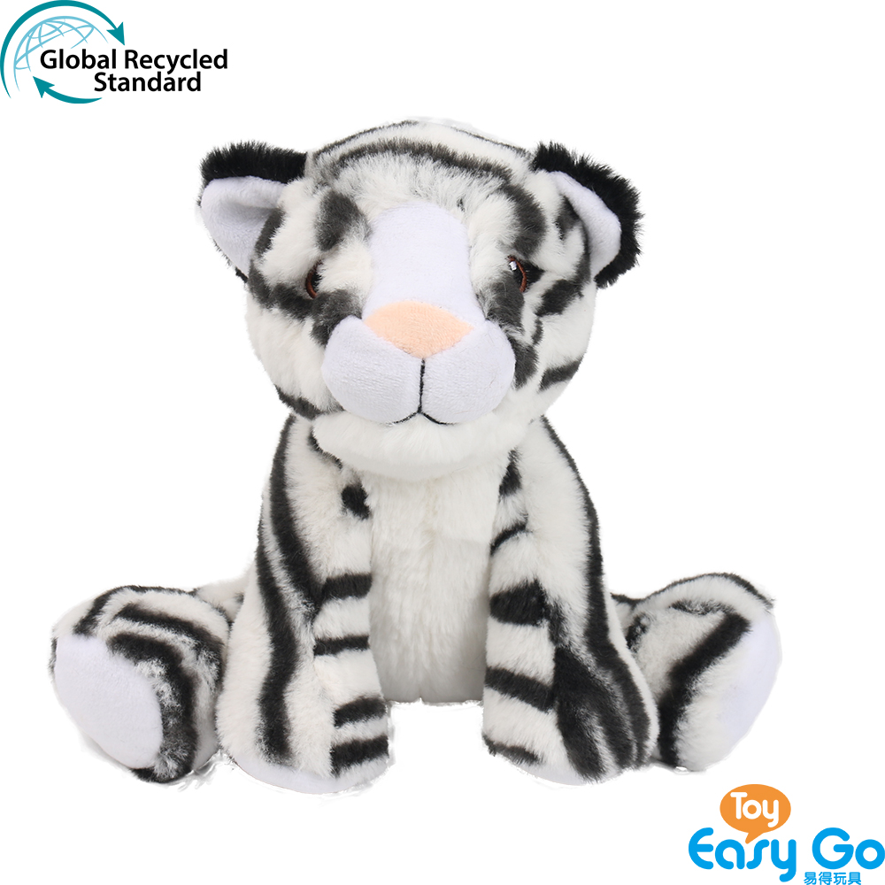 RPET material made from plastic bottle fabric wild animal series plush toy white tiger