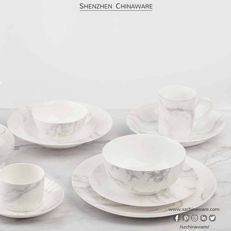 Porcelain New Bone China Tableware Gray Marble P179 Tableware SZChinaware Ceramic Marble Dinnerware Set