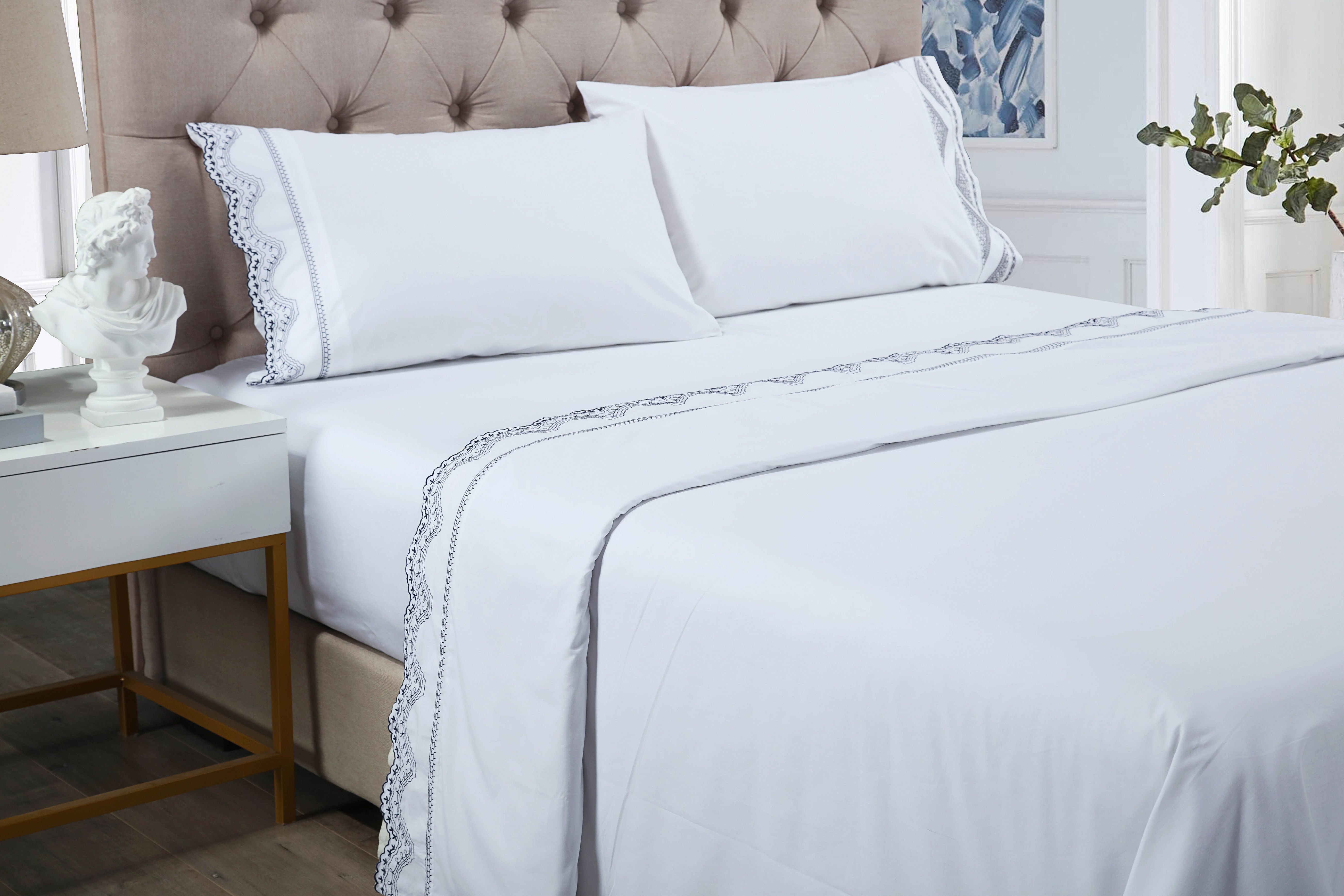 100% cotton lace hem flat sheet set in bedding