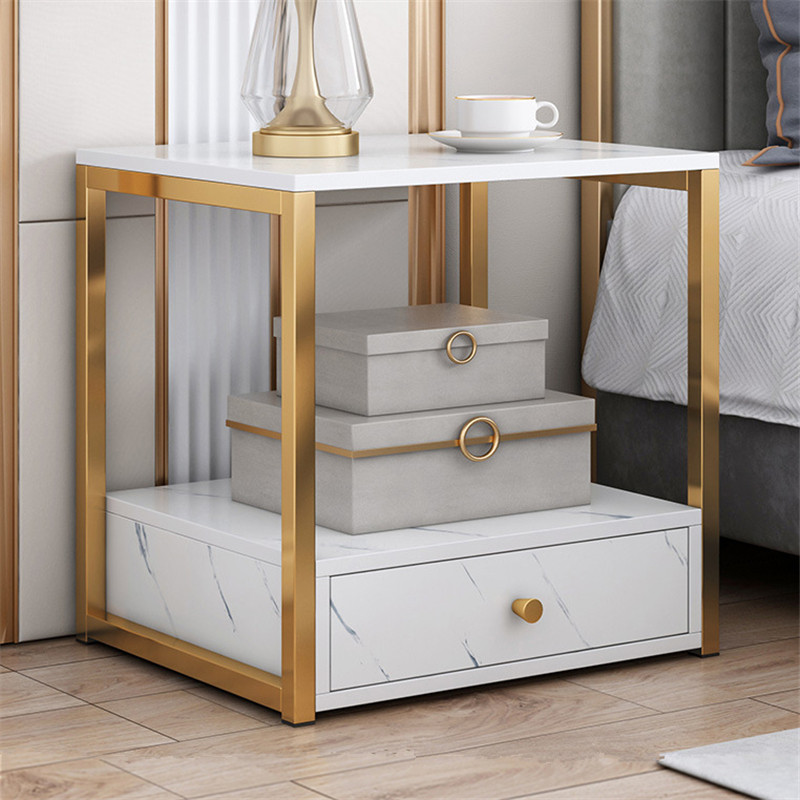 Light Luxury Simple Nordic Modern Bedside Cabinet Matte Wooden Small Family Metal Bedroom Storage Cabinet Nightstand