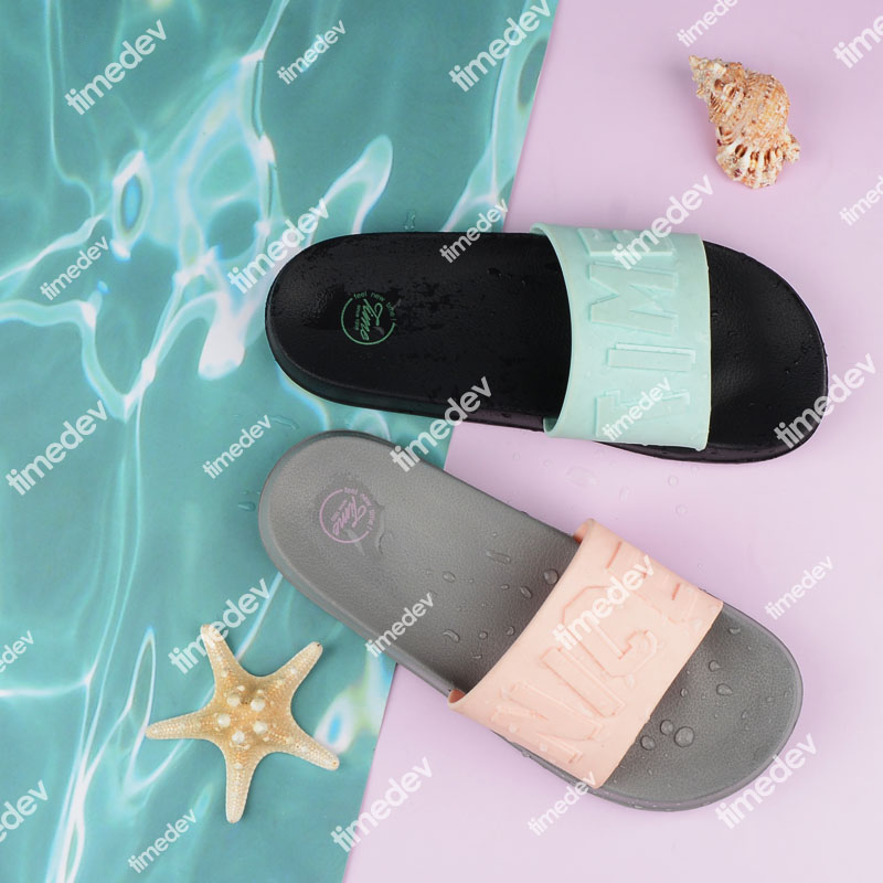000-Timedev Ladies PVC upper with 3D letters, EVA Injection Slipper Slide