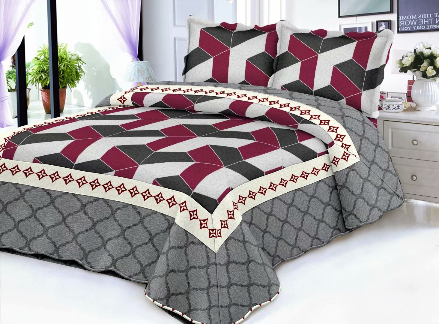 Elegant squares Printed lilac bed cover Printed super soft brushed fabric of high quality