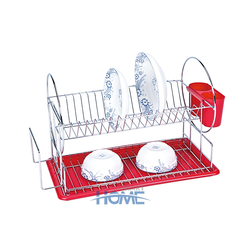 Dish Rack Set 2-Tier Chrome Kitchen Organizer Tools Plate Spoon Storage Frame Steel Drain Bowl Rack Kitchen Dish Shelf