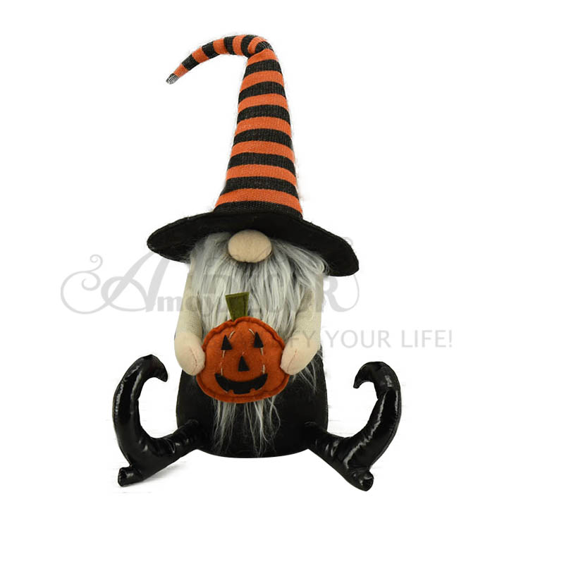 9in Fabric Halloween Gnome With Pumpkin Goast