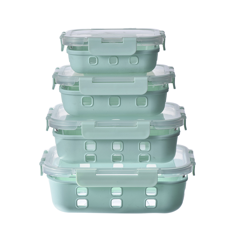 high borosilicate glass food container with silicone sleeve