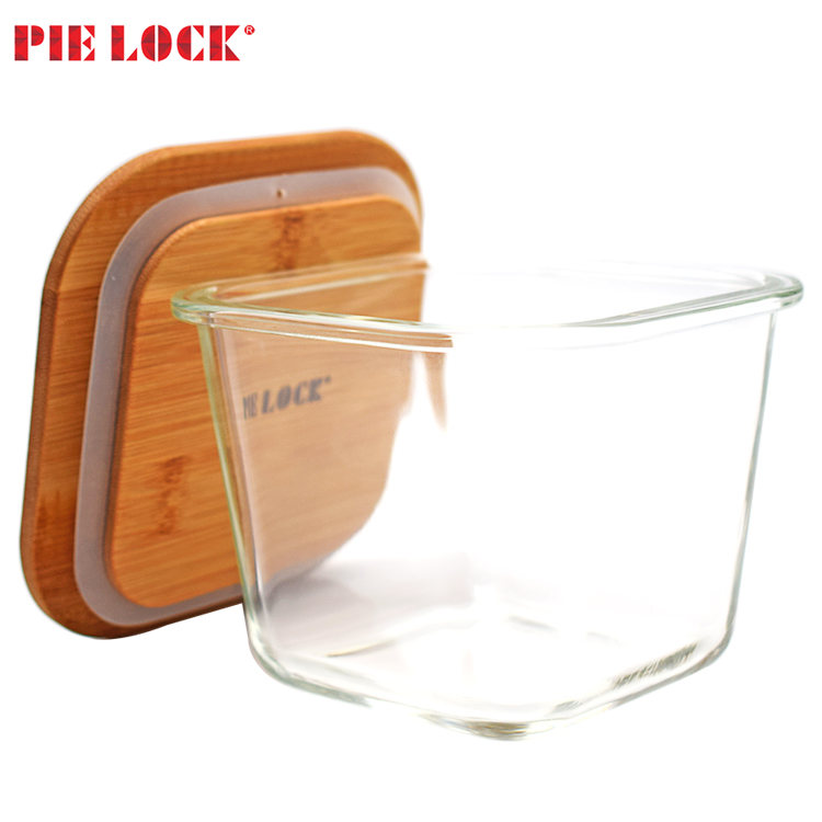 Squae bamboo lid glass storage container