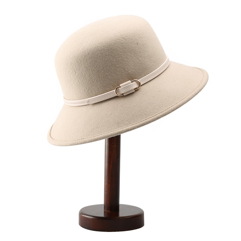 Elegant Women Cloche Beige Wool Fel Hat