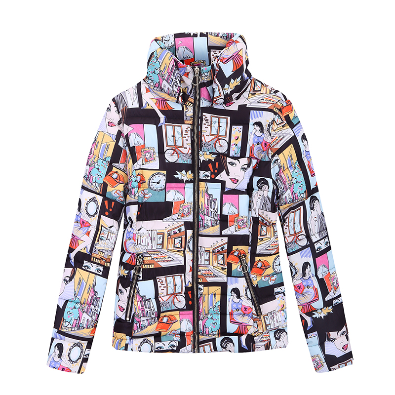 High Quality Photo Printed Women's Padded Jackets With Stand Collar