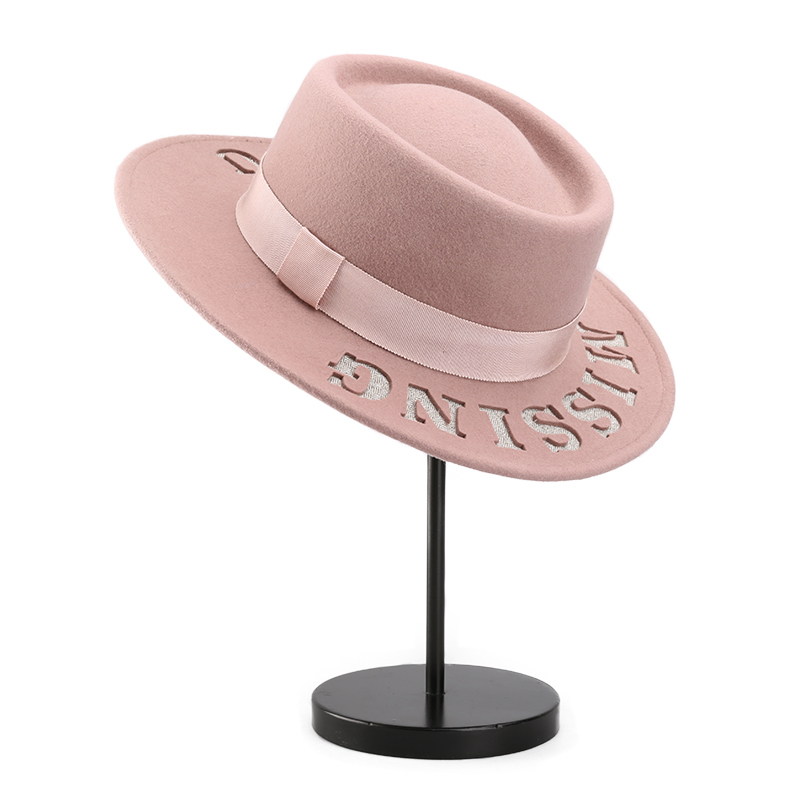 Customized Logo Flat Brim Multi-Color Wide Brim Wool Felt Hat Wool Boater