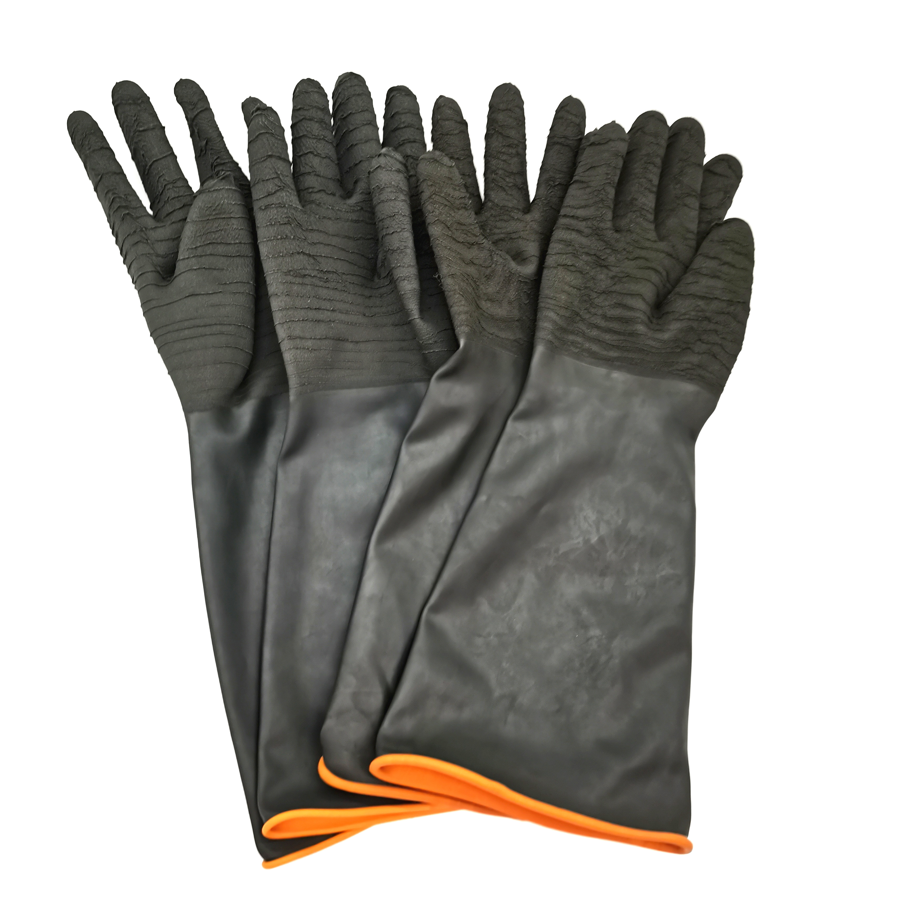 55cm 21.5" inch wrinkle Grip Black Chemical Resistance Heavy Duty Work Industrial Rubber Glove