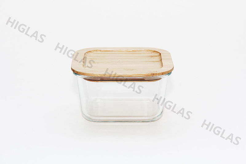 1.4l/0.95l Square Borosilicate Glass High Food Container With Bamboo Lid