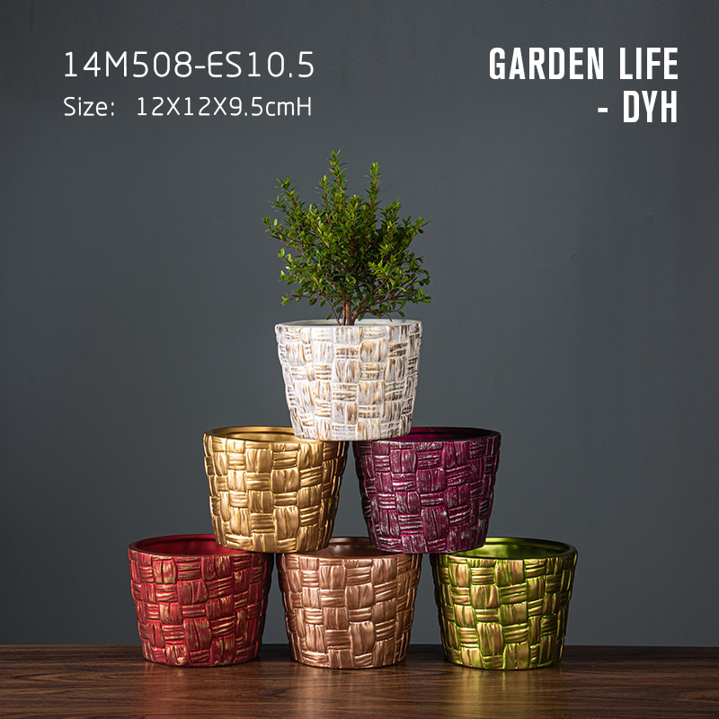 Retro painting metallic colors woven pattern flower pot