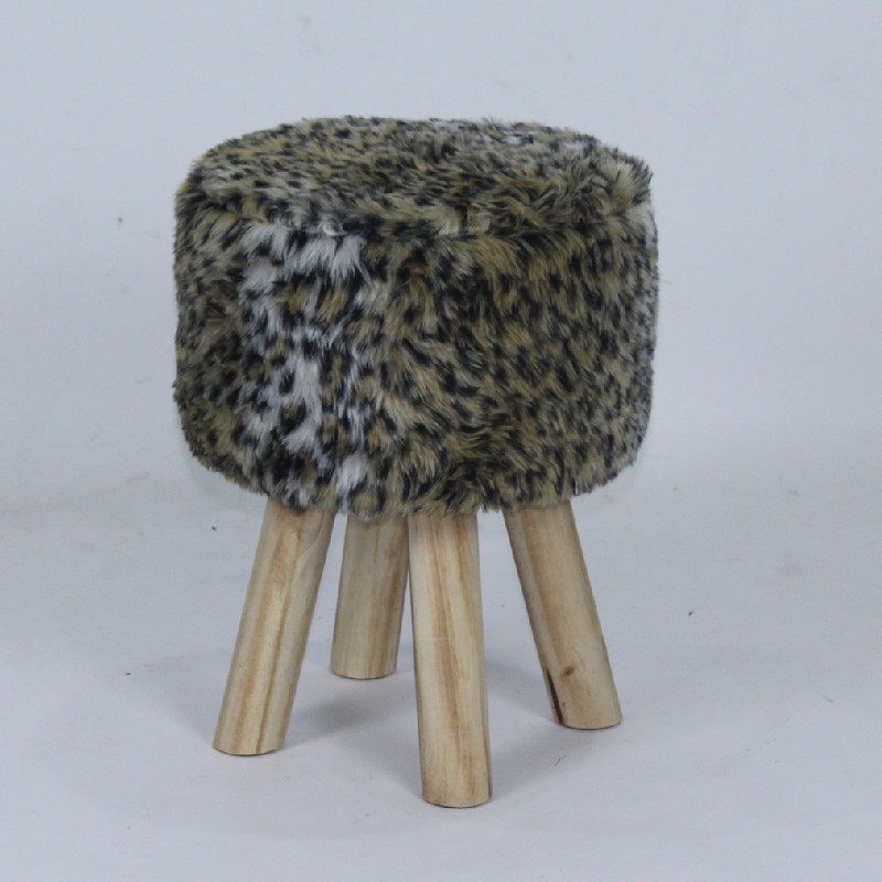 Fur fabric cover wooden footstool