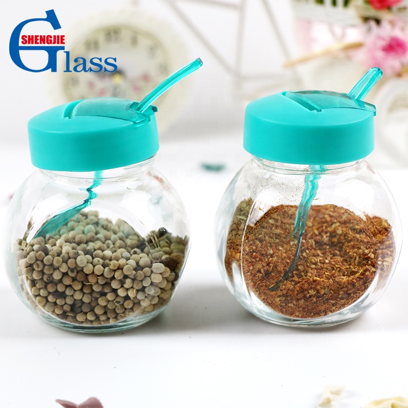 Ball Shape Glass Salt and Pepper Container With Spoon Wholesale