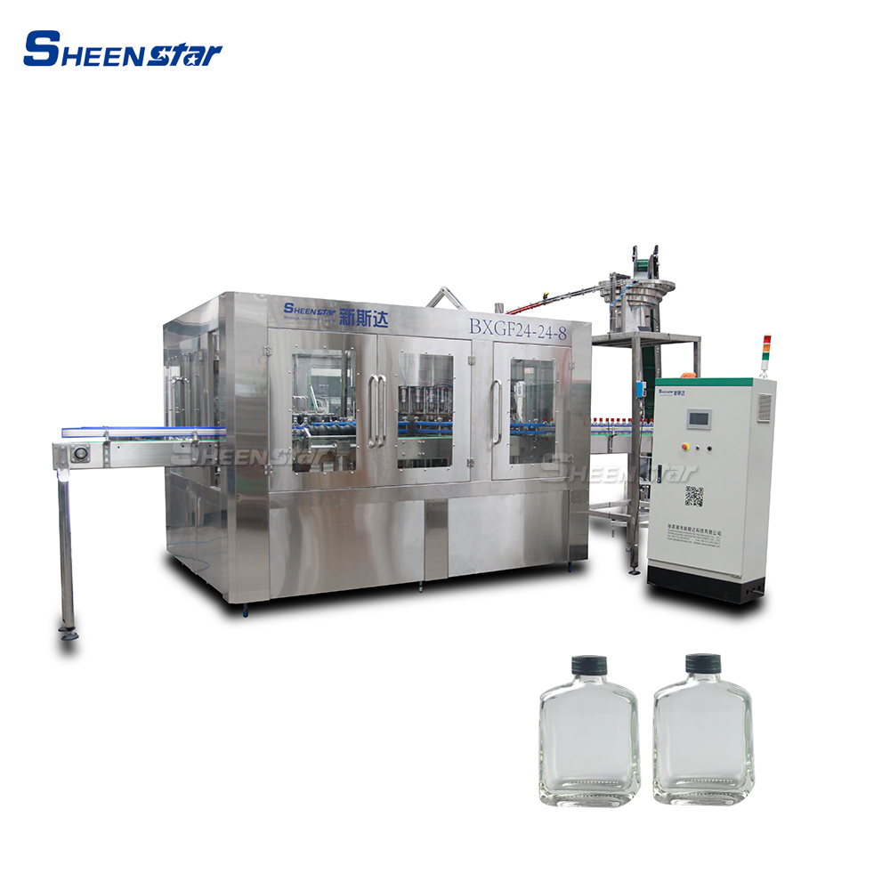 BXGF24-24-8 10000 bottles per hour 125ml flat glass bottle aluminum cap alcohol filling machine