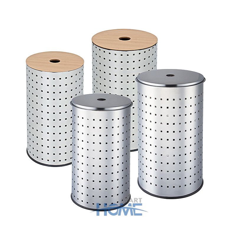 Multi-functional 3 Sizes Stainless Steel Laundry Bin Set with lid Household Round Stainless Steel Metal Laundry Basket