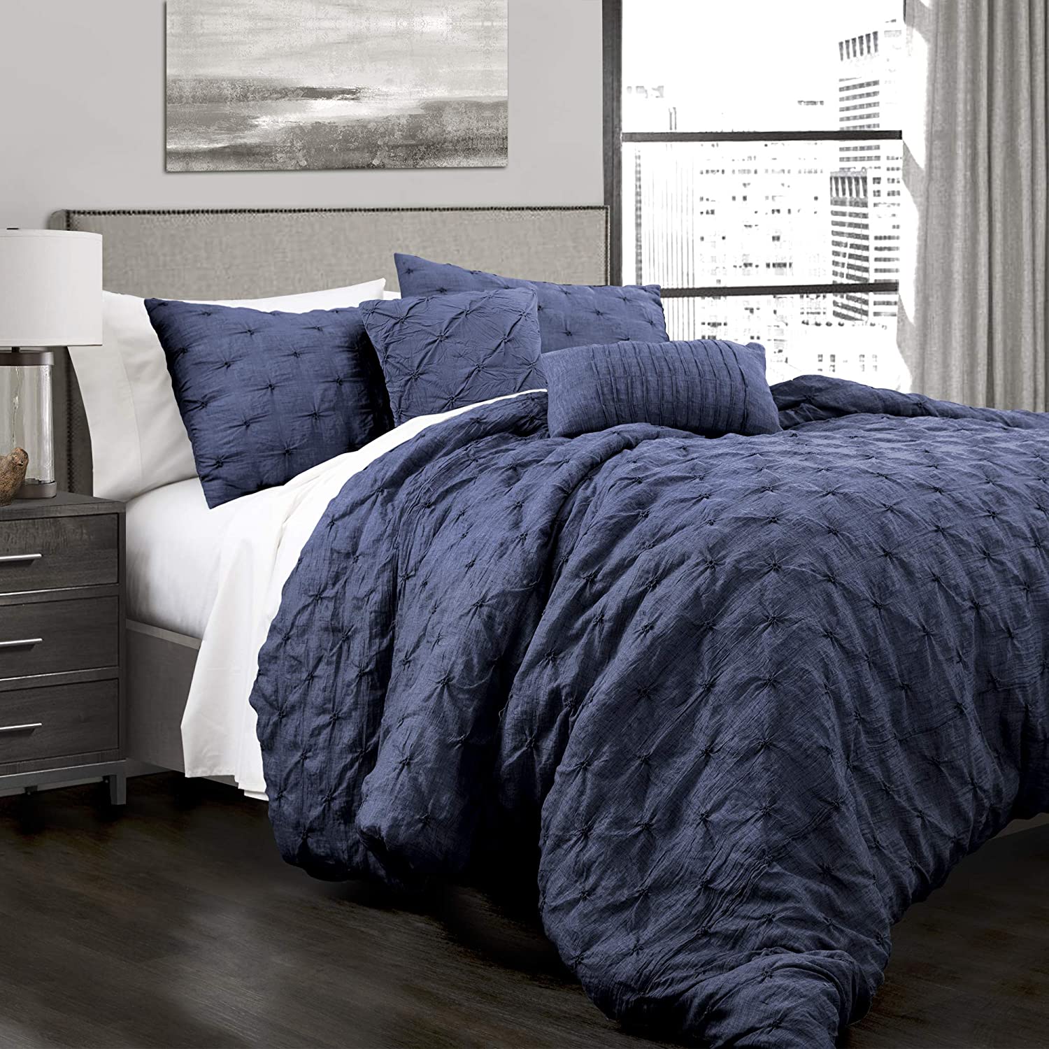 Pintuck White 5 Piece Comforter Set with Pillow Shams - King Comforter Set