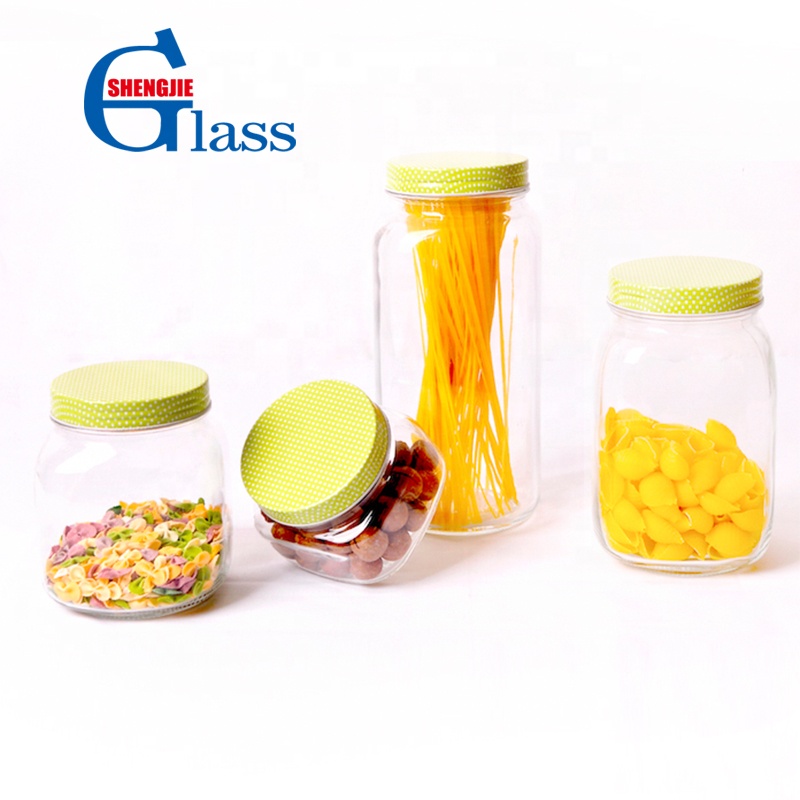 Transparent Glass Jar with Green Tin Lid for Food Pasta Coffee Tea