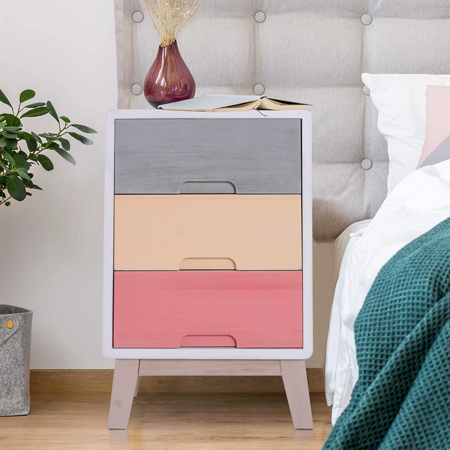 Wooden 3 Chest of Drawers Cabinet Storage Stand Bedside Telephone Table Night Stand Multi-coloured