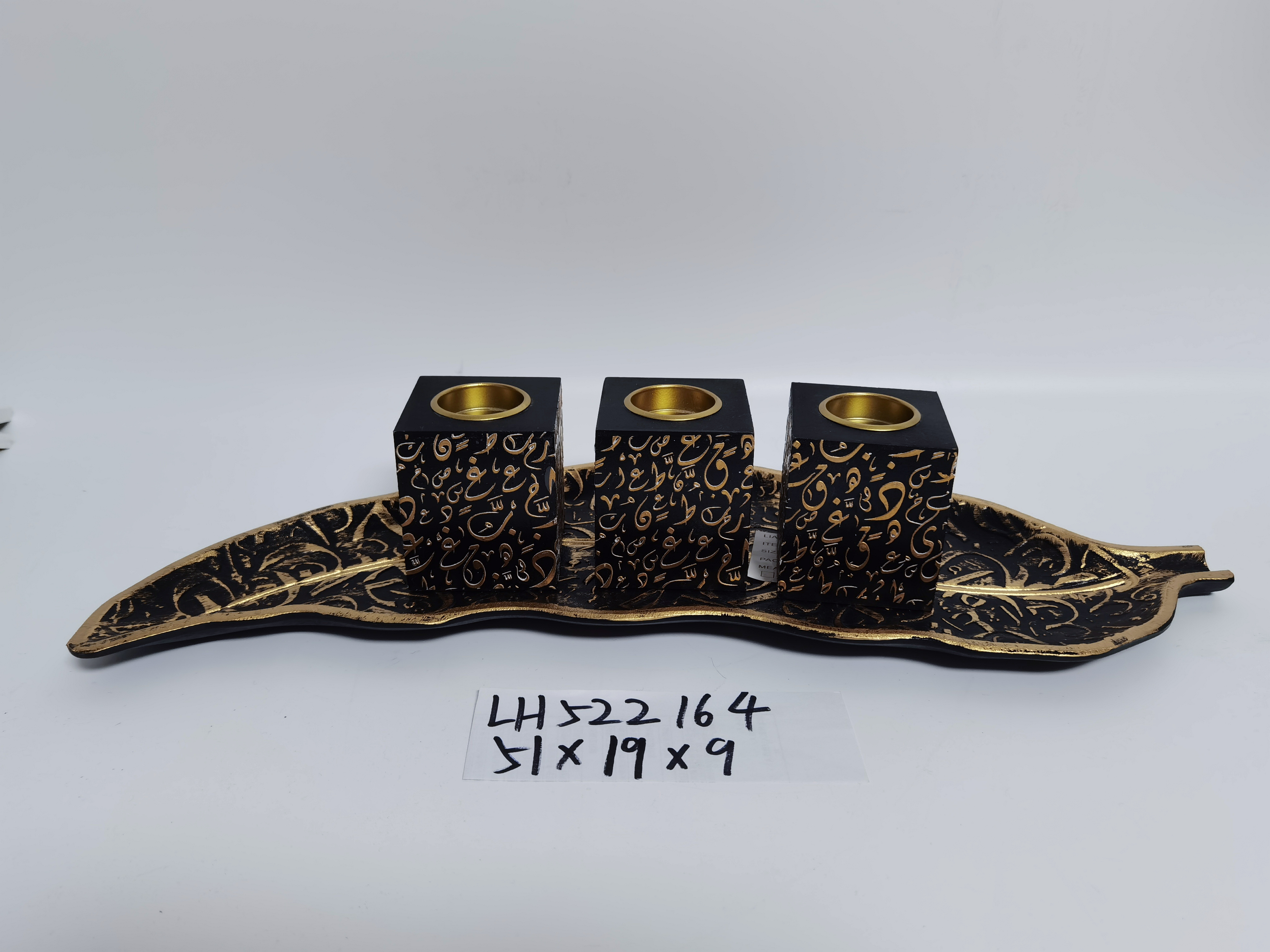 MDF wood black gold candlestick holder