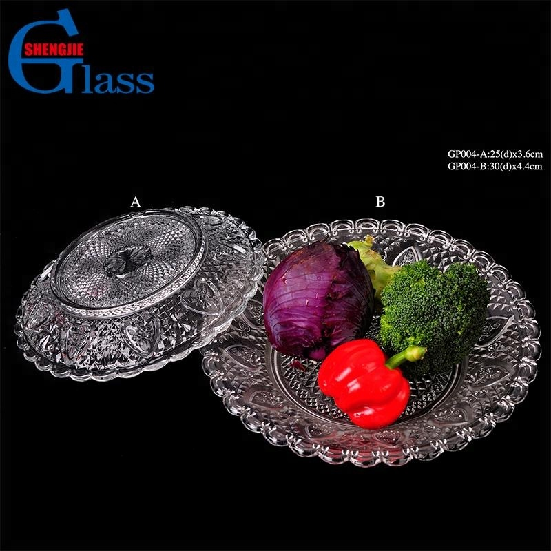 Clear Cheap China Glass Dish Set Salad Dessert Glass Plates For Weddings With Embossed Hearts And Flowers