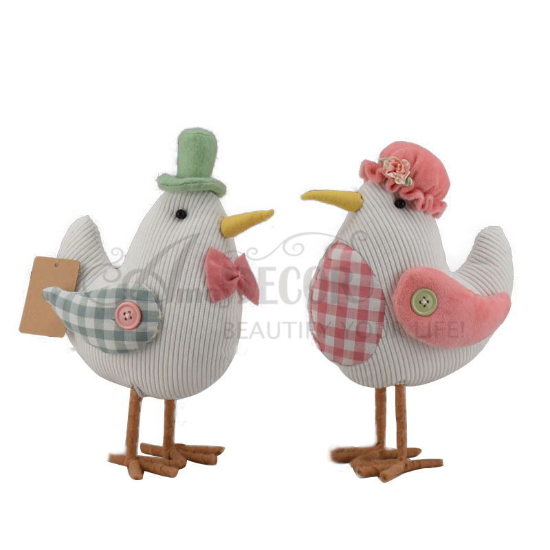 2asst. Fabric Standing Birds W/Stick Feet Decors