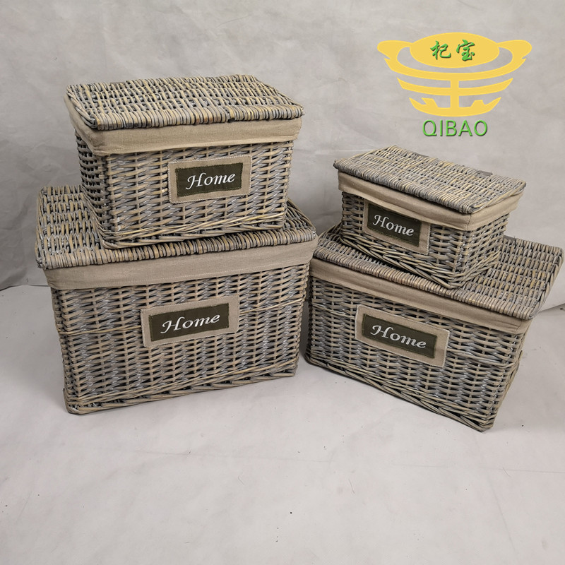 S/3 wicker tape lining storage box/lid storage box