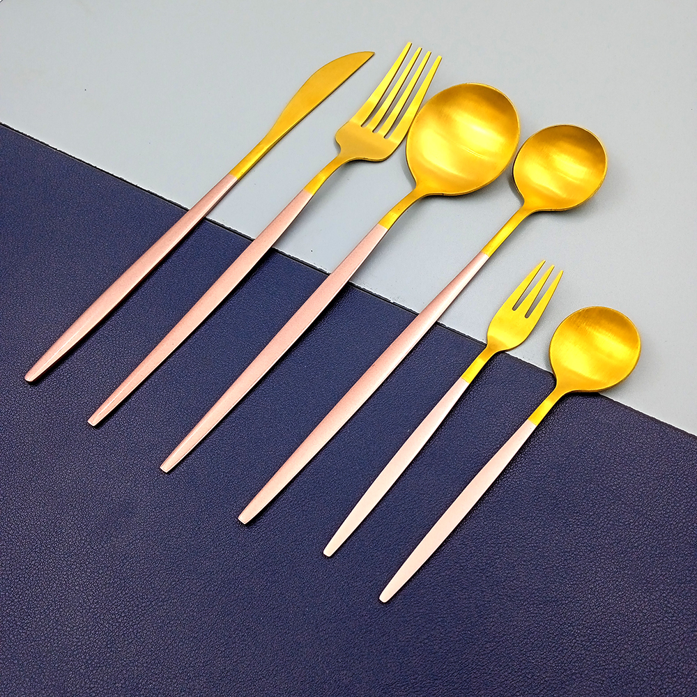 001 Stainless Steel Cutlery Flatware with gold plated pink handle