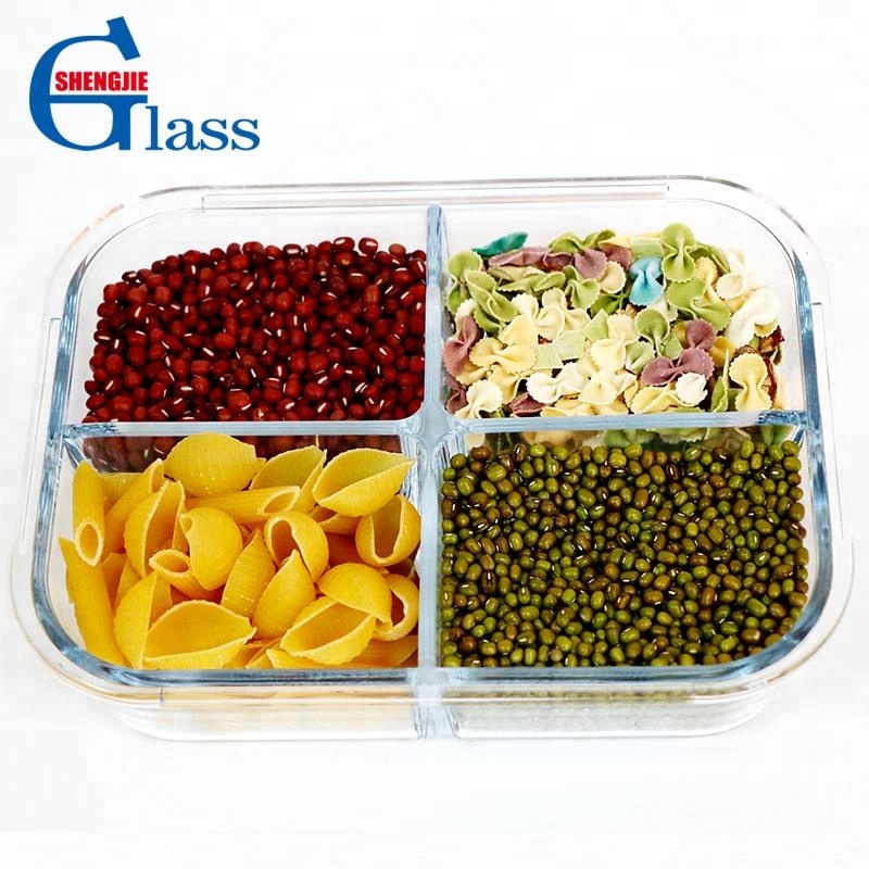 New Design Heat Resistant 4 Compartment Glass Lunch Box