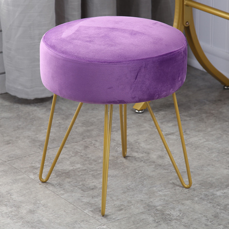 Round velvet ottoman with 4 metal legs