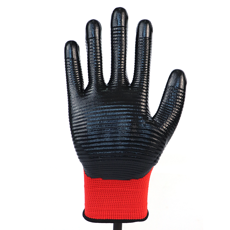 Glove Nitrile-13g Polyester Zebra Strips Shell Smooth Nitrile Coated Glove
