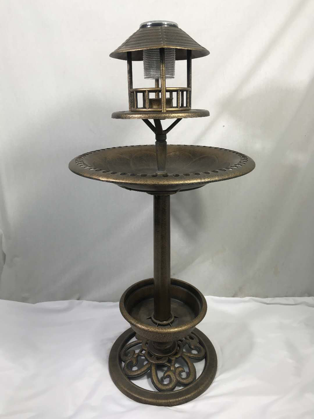 Plastic bird bath planter with solar light