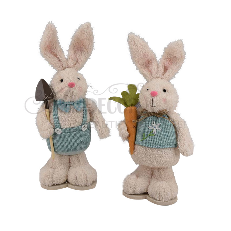 2asst.fabric Standing Boy&girl Rabbit W/ Wooden Base