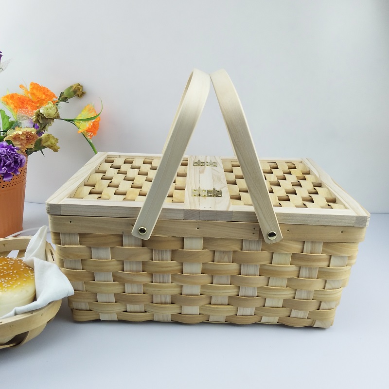 Wooden hand-woven gift baskets chipwood basket Picnic Basket