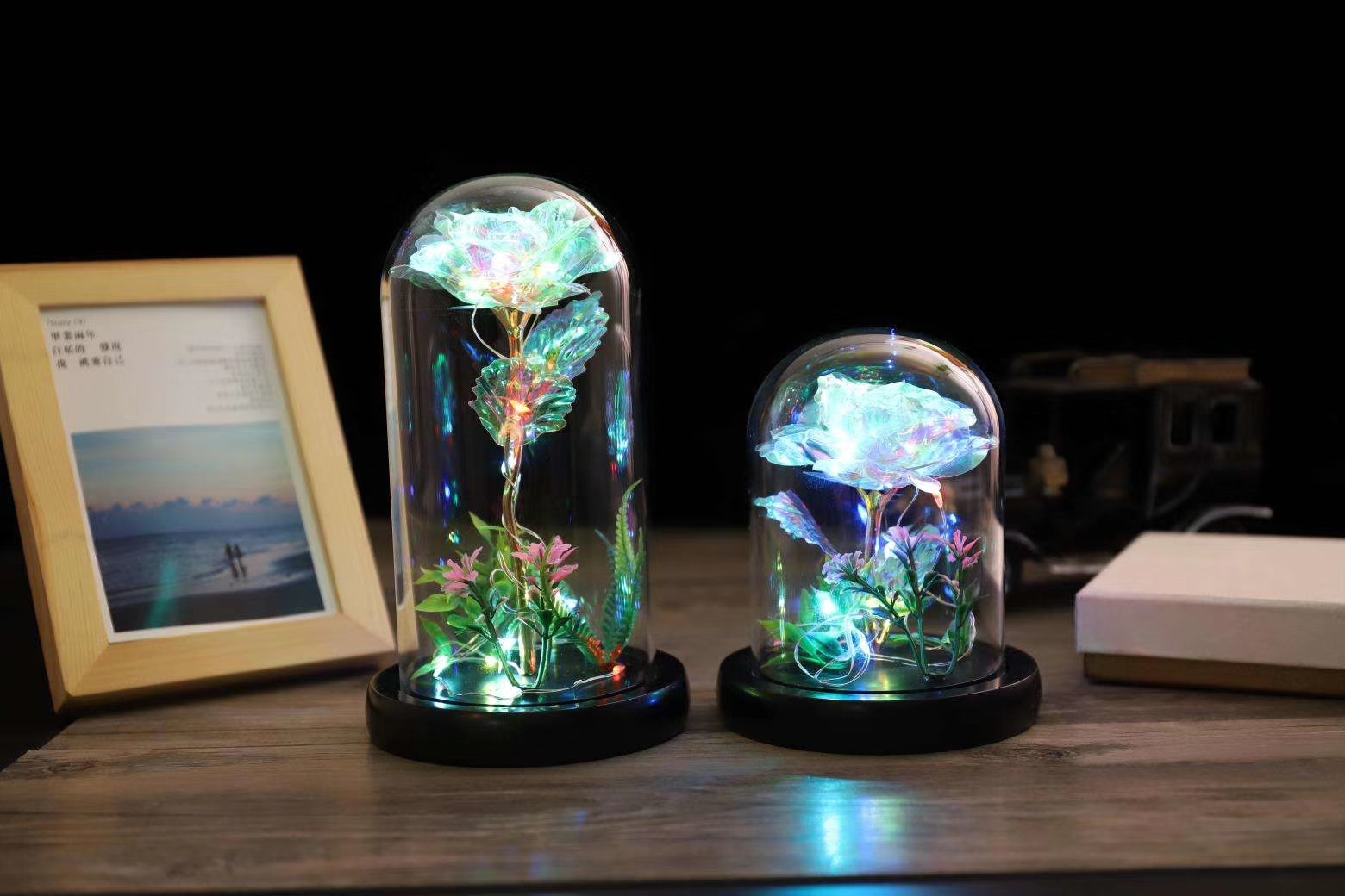 24K Gold Rose Glass Dome Light | Romantic Gift for Her